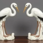 antique pair 19th c blanc de chine herons