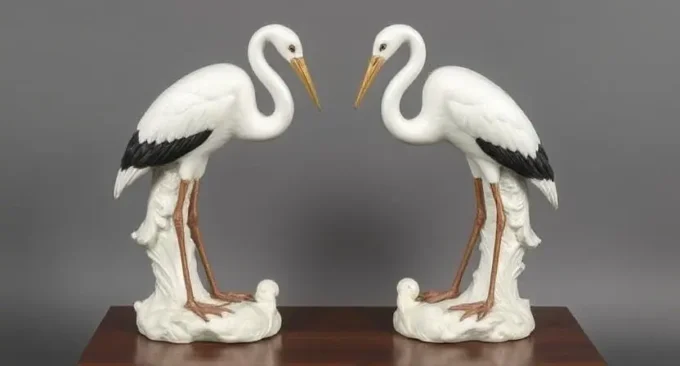 antique pair 19th c blanc de chine herons