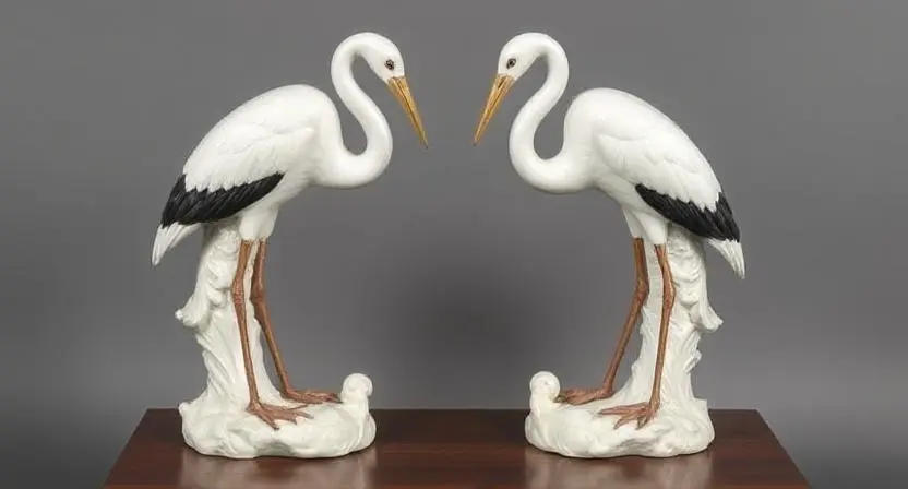 antique pair 19th c blanc de chine herons